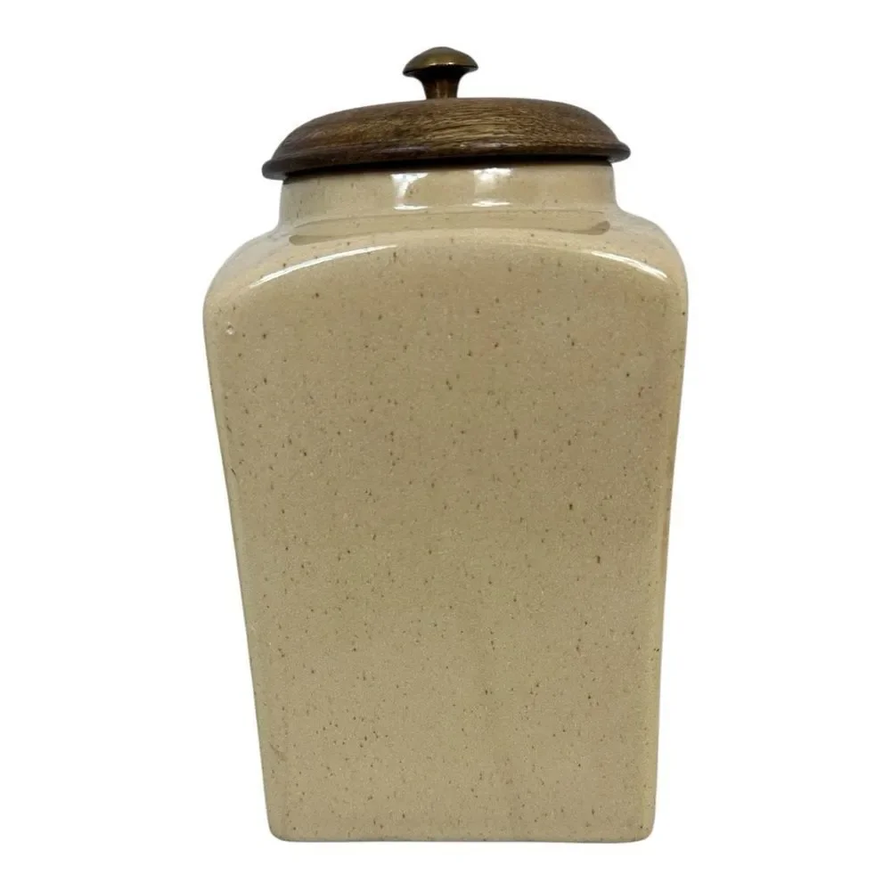 Pier 1 Imports India Rustic Beige Speckled Ceramic Canister